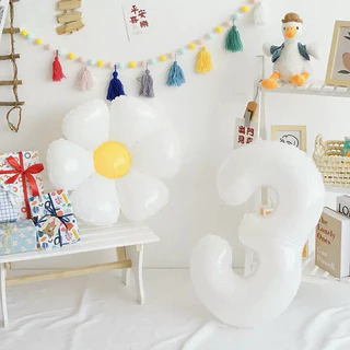 พร้อมส่ง ลูกโป่งดอกเดซี่ มี3ขนาด ลูกโป่งฟอยด์ ลูกโป่งตัวเลข 0-9 สีขาว