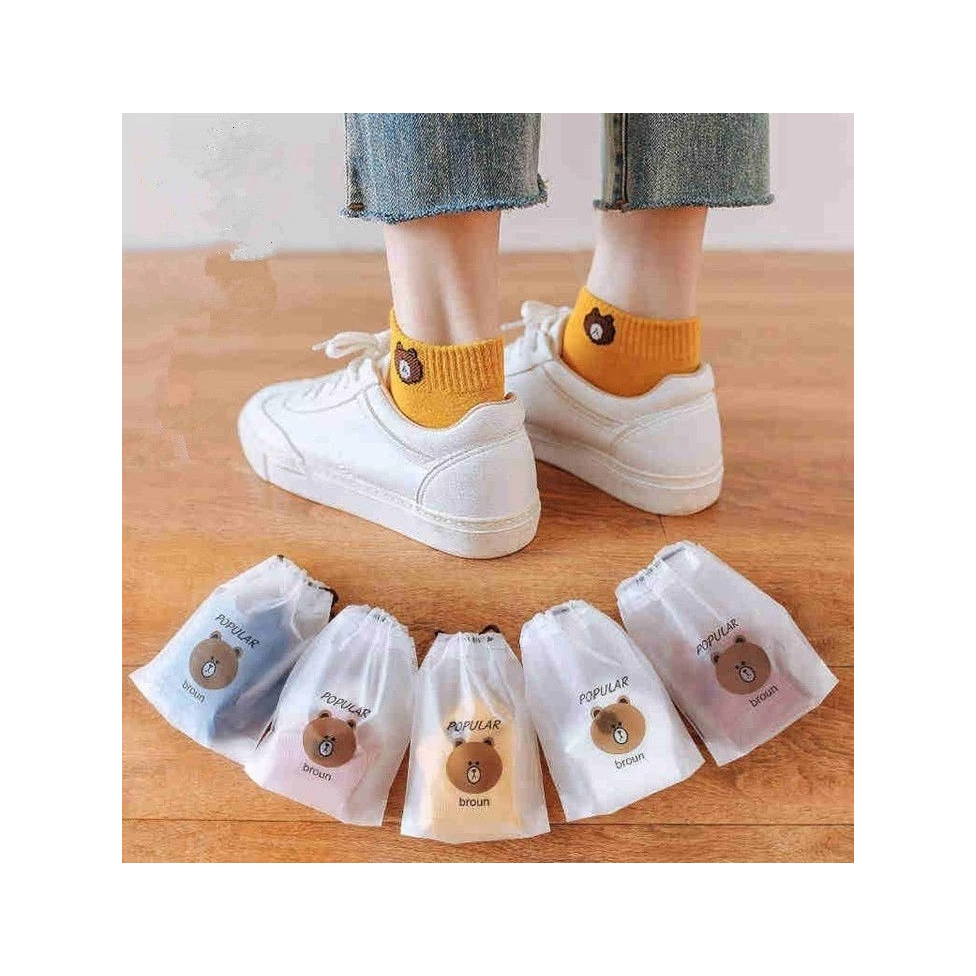 ถุงเท้าข้อสั้นหมี ลายการ์ตูน สั้น คละสี พร้อมถุง Sock  1คู่ 30026 the10shop.