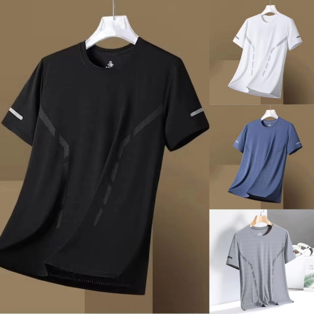 เสื้อยืดคอกลม เสื้อยืดแขนสั้นผู้ชาย ผ้าตาข่ายแบบหห้งเร็วพิมพ์ลาย เข้ากับทุกการแต่งกาย