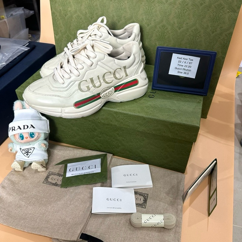 Rhyton Gucci Logo Leather Sneakers  Size36.5