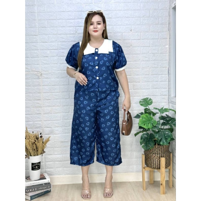 ชุดเซตสาวอวบอ้วน Miss M.A.Closet เสื้อแฟชั่นแต่งปก2ชั้น& กางเกงขา7ส่วนยาว 35 นิ้ว Clothing Lady ผู้หญิง Women