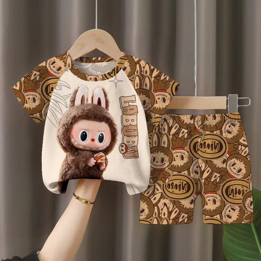 ชุดเซ็ตเด็กผู้หญิงลายลาบูบู้ เสื้อผ้าลำลองเด็กผู้ชาย เสื้อยืดแขนสั้น+กางเกงขาสั้น ผ้านิ่มสวมใส่สบาย พร้อมส่งในไทย