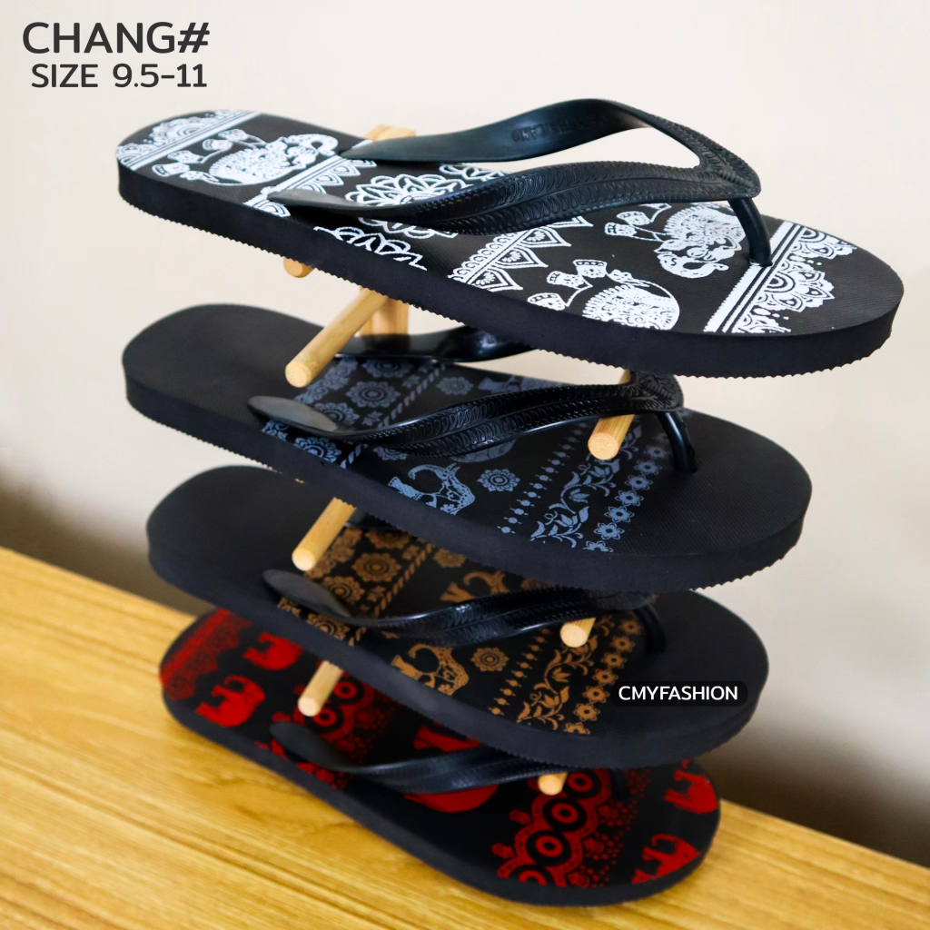 chang# รองเท้าแตะ ราคาถูก รองเท้าหูคีบ รองเท้าหูหนีบ สกรีนลายลายช้าง ลายกราฟิก คละลาย