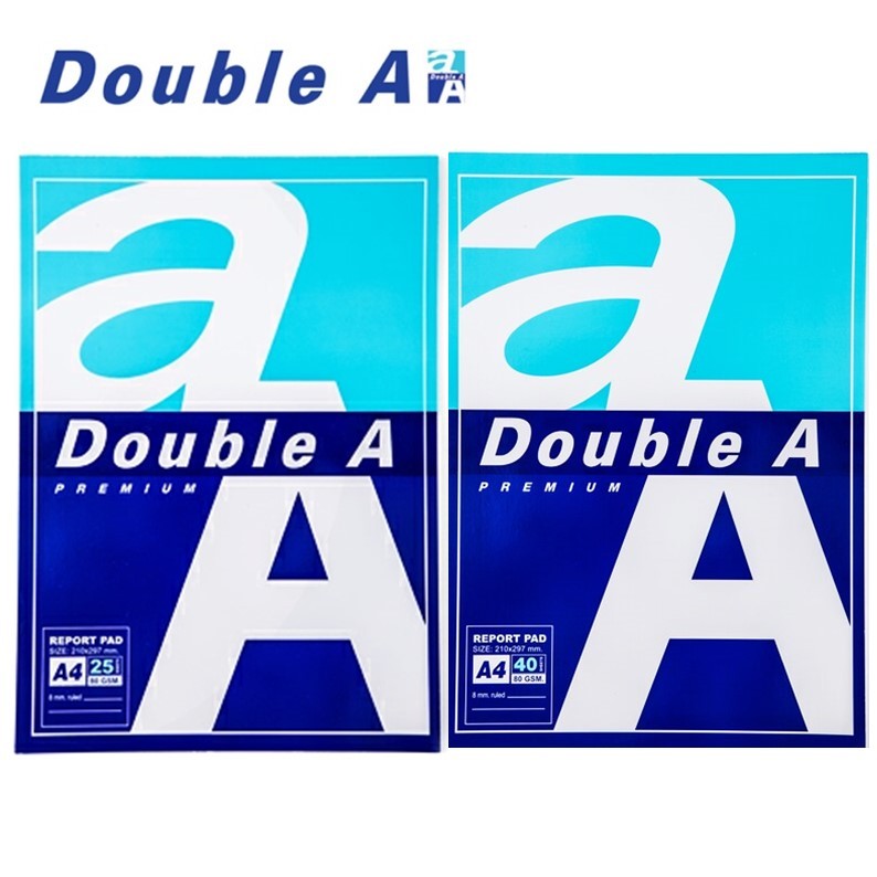 สมุดฉีก สมุดรายงาน Double A  A4 80 แกรม จำนวน 25 แผ่น,40 แผ่น (ราคาต่อ 1 เล่ม) เลือกสินค้าด้านใน