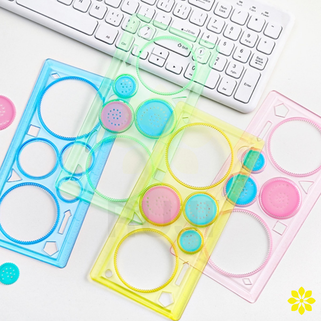 ไม้บรรทัดเรขาคณิต No.105 คละสี 1 ชุด ไม้บรรทัดสร้างลาย เทมเพลท Template วาดรูป ทรงเรขาคณิต เขียนแบบ 