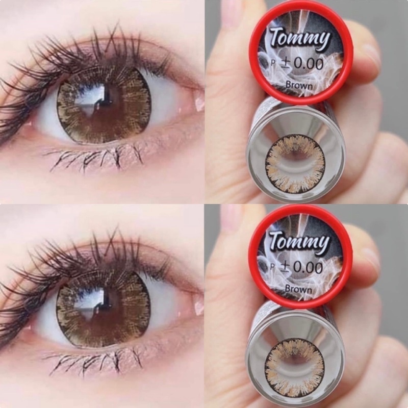 **มีค่าสายตา0.00-10.00**บิ๊กอาย คอนแทคเลนส์ รุ่น Tommy gray/ brown ฝาแดง ยี่ห้อ Pitchy lens