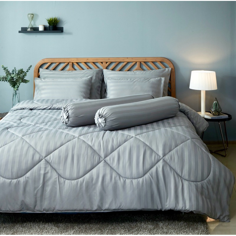 ชุดเครื่องนอนครบเซ็ท ผ้าปูที่นอนทอลายริ้ว ผิวสัมผัมนุ่ม ลื่น 3.5,5,6 ฟุต