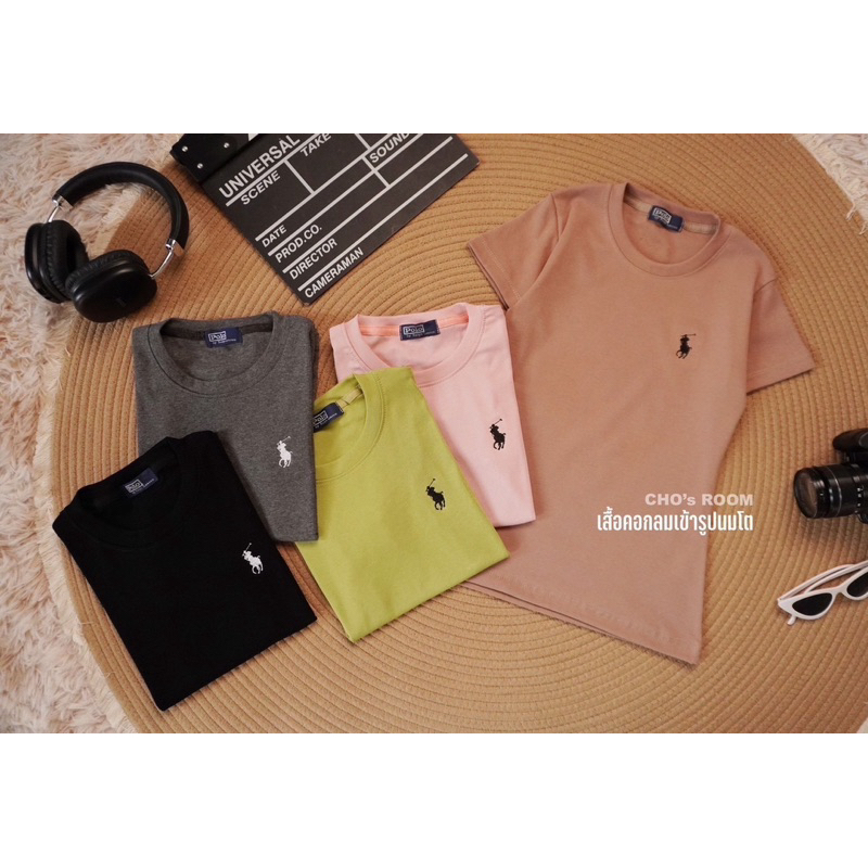 เสื้อยืดคอกลมรัดรูปสีพื้น ปักม้า ผ้านุ่มอย่างดี สีสด ไม่หด ไม่ย้วย นุ่มเด้ง