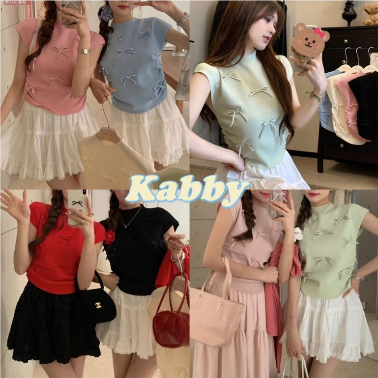 พร้อมส่ง🎀เสื้อคอเต่าไหมพรม งานติดโบว์น่ารักมาก