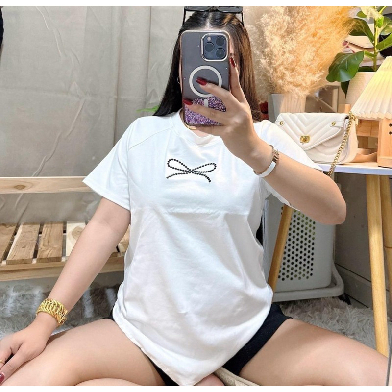 55 เสื้อสาวอวบปักโบว์ เอววีพรางหุ่น อก 34-48