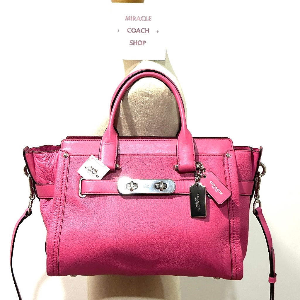 กระเป๋าถือ Coach ของแท้ มือ 1 รุ่นหรูที่สุด หนังแท้ COACH 34408 SWAGGER 32 IN PEBBLE LEATHER BAG DAH