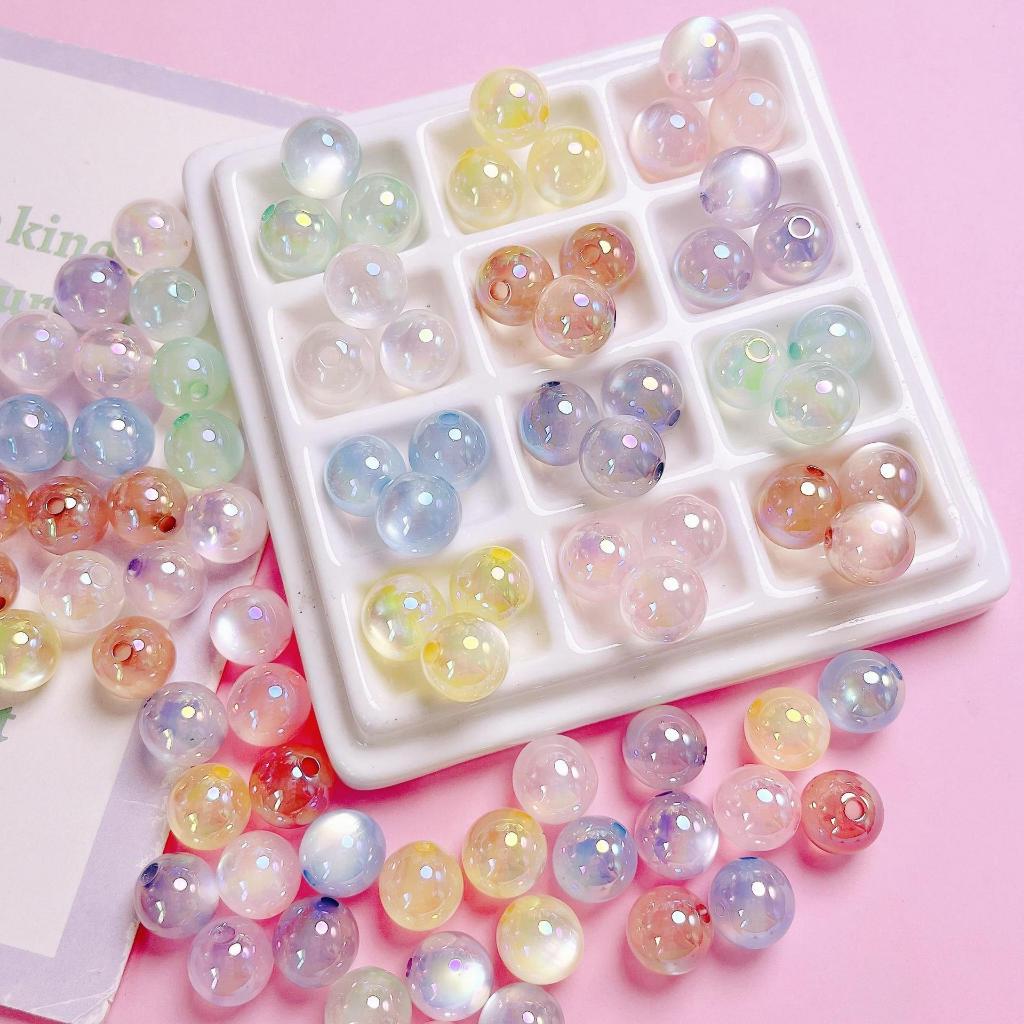 ลูกปัดตาแมวเยลลี่ สีพาสเทล อะคริลิค เคลือบโฮโลแกรม UV ขนาด 16mm
