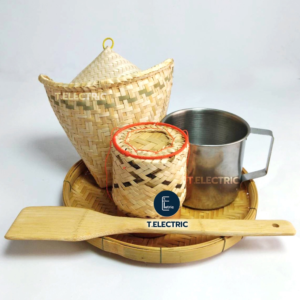 ชุดหวดจิ๋วนึ่งข้าวเหนียว 6 ชิ้น (หวด+ฝา+แก้ว+กระติ๊บ+ไม้พาย+กระด้ง) ชุดนึ่งข้าวเหนียวแคมปิ้ง ใช้กับเตาแม่เหล็กได้