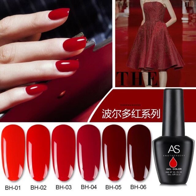 SET สีเจล As 15ml.โทนสีแดง สียอดฮิต ขายดี BH 01-06เบอร์ เซ็ตแถมชาร์ทพร้อมทา