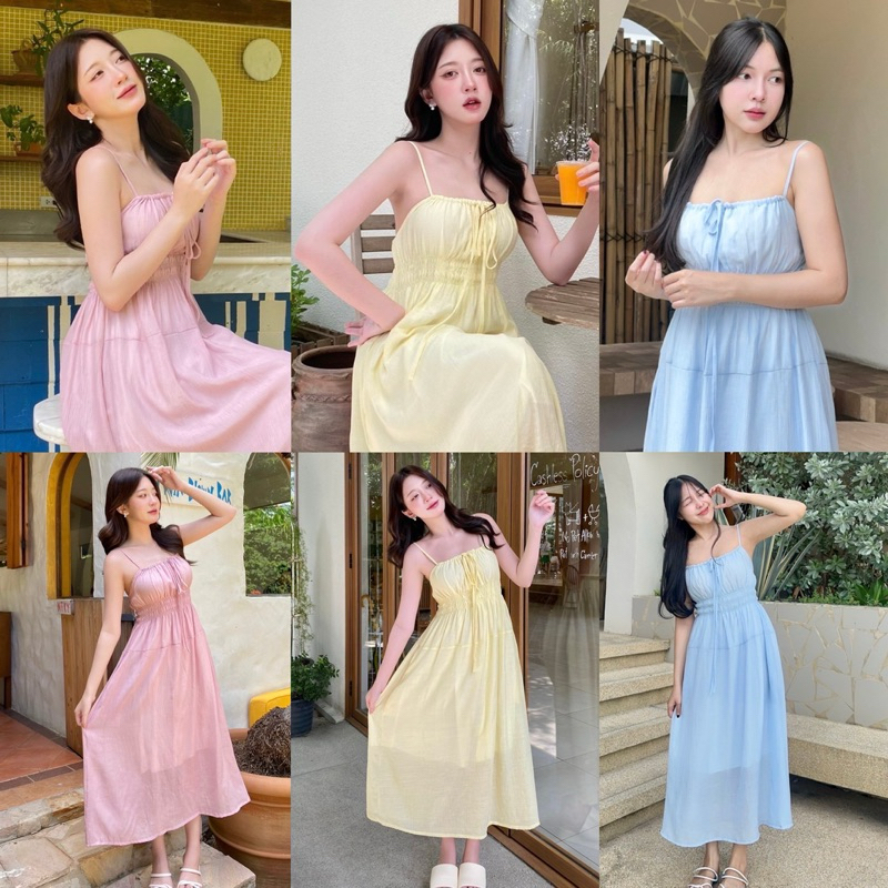 KORRA ·͜·♡เดรสสายเดี่ยวสม็อกอกผ้าใยแก้ว💛น่ารักสดใสมากๆ✨สายปรับได้มีซับใน🏝️📸