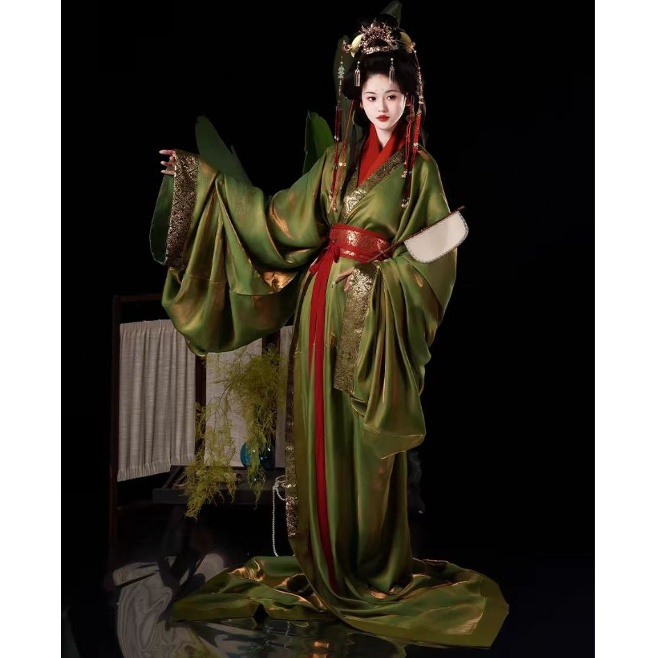 [Xiangliu] Hanfu Battle Guo เสื้อคลุมสีแดงและสีเขียวทอทองจินคู่ฤดูใบไม้ผลิฤดูใบไม้ร่วงฤดูหนาว Changxianqi ถ่ายภาพ