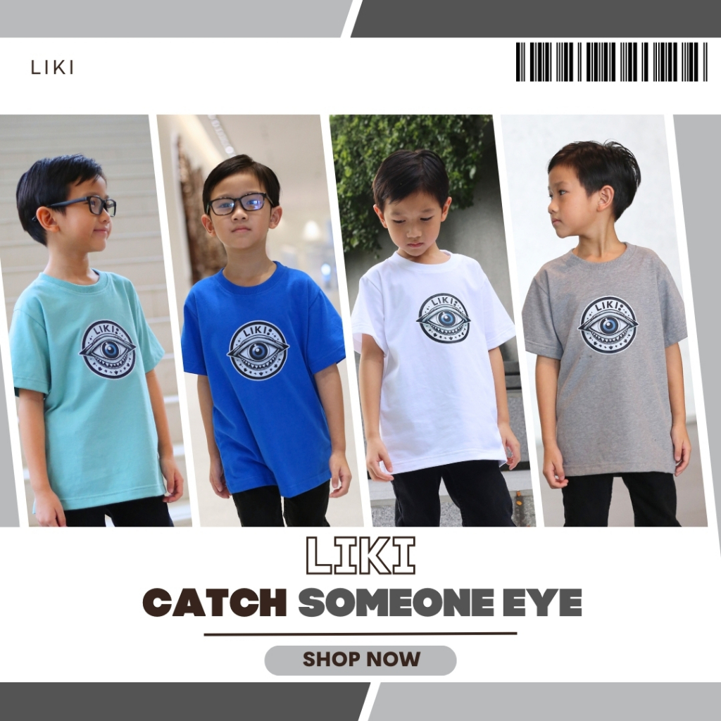 เสื้อยืดเด็ก LIKI X TO CATCH SOMEONE EYE ผ้าคอตตอน ย้อมด้วยสีไร้กำมะถัน ปลอดภัยต่อเด็ก