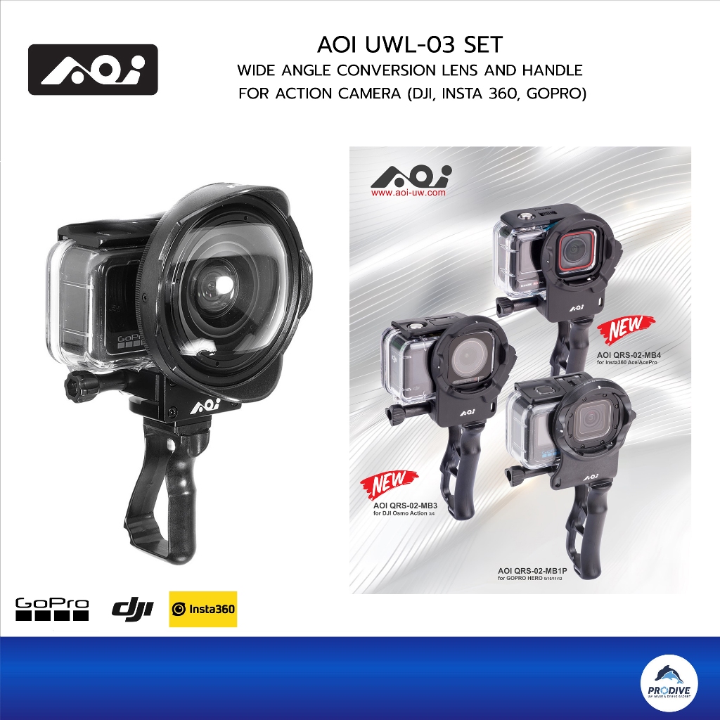 AOI UWL-03 set Wide Angle Conversion Lens and Handle for Action camera (DJI, INSTA 360, Gopro)