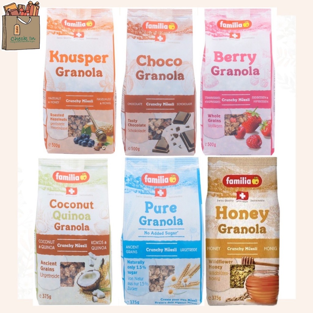 แฟมิเลีย กราโนล่า FAMILIA Granola มี 5 รสชาติ (Knusper / Choco / Berry / Coconut Quinoa / Pure) 375 กรัม - 500 กรัม