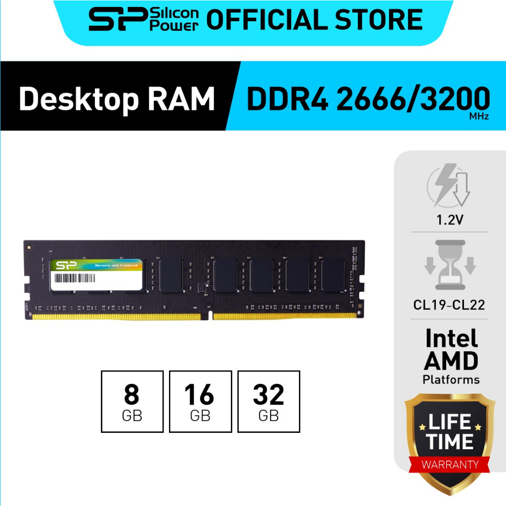 Silicon Power RAM DDR4 PC UDIMM 8GB/16GB/32GB 2666/3200Mhz - รับประกันตลอดอายุการใช้งาน