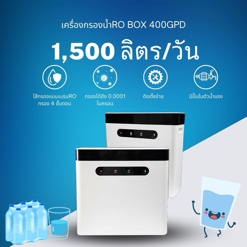 เครื่องกรองน้ำ 4 ขั้นตอน RO 400 GPD Cascade รุ่น On White 💦