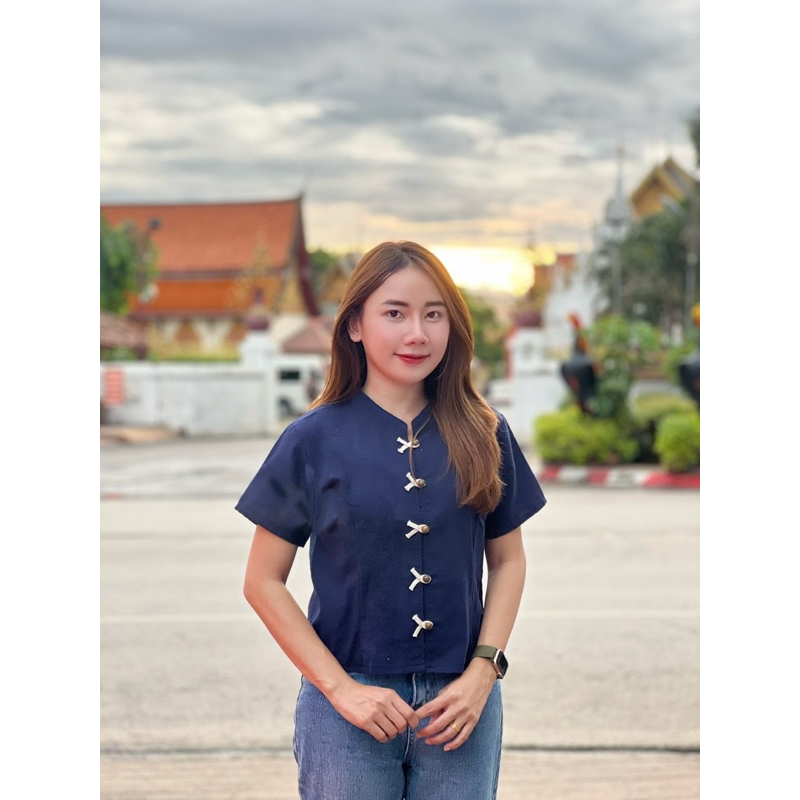 เสื้อผ้าฝ้ายพื้นเมืองคอจีนกระดุมหางปลา