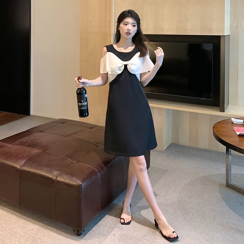 S-4XL   3 สี   เหมาะสำหรับสาวอวบ 40-90KG ชุดเดรสโบว์ ดีไซน์เปิดไหล่ น่ารัก มีเสน่ห์ เดรสปิดท้องและทำให้ดูผอม หุ่นดี ราคา ถูกที่สุด ดีลบีเคเค แกลเลอรีภาพที่ 5