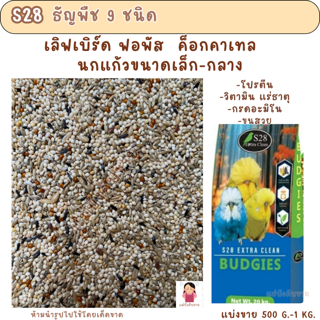 S28 ธัญพืช 9 ชนิด (แบ่งขาย 500G.-1 KG.) อาหารนกแก้วขนาดเล็ก-กลางทุกสายพันธุ์