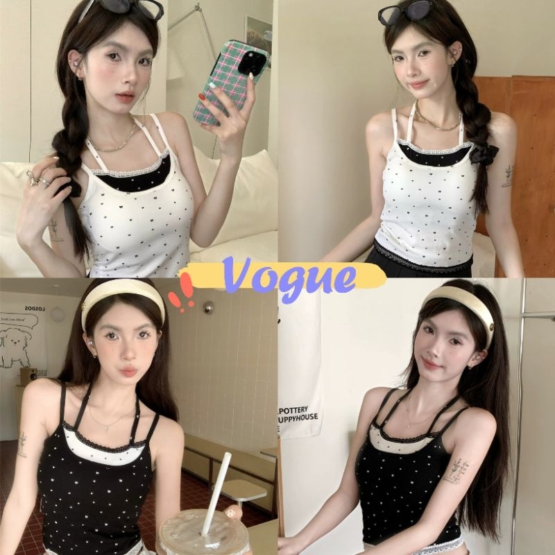 Vogue พร้อมส่ง เสื้อกล้ามเซ็กซี่สองตัวปลอม สายเดี่ยวแฟชั่น เบาะ (FYH343)