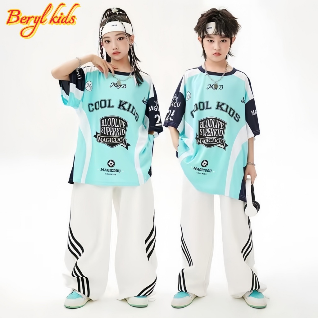 Beryl kids🌸เสื้อยืดคอกลมแขนสั้นเด็ก🎀เสื้อยืดลำลองแฟชั่น การแสดง เต้นรำเท่ๆ ฮิปฮอป ใส่ได้ทั้งเด็กชาย-หญิง