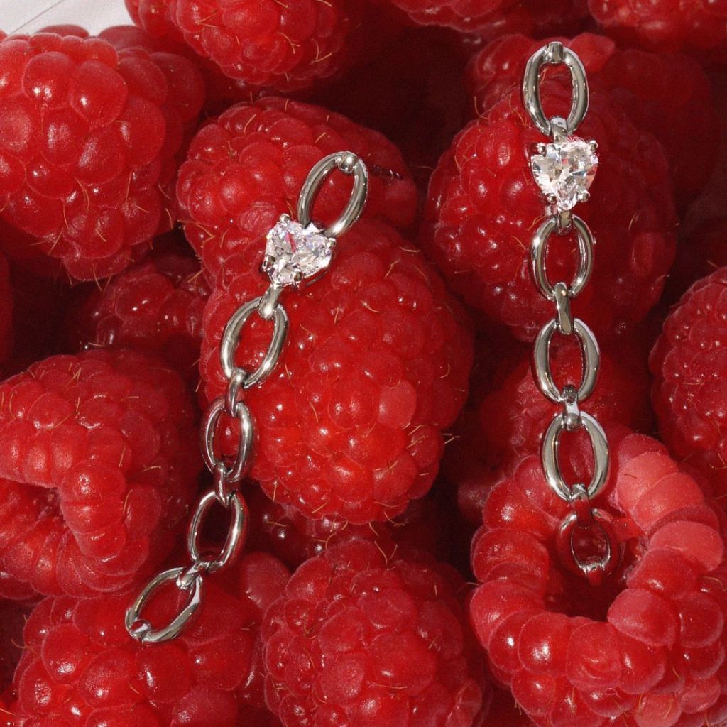 SWAN - Heart Chain Earring ต่างหูเงินแท้ ต่างหูโซ่ เพชรรูปหัวใจ ฝังเพชร cubic zirconia