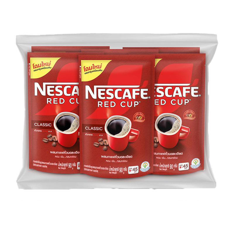 NESCAFE RED CUP เนสกาแฟ เรดคัพ กาแฟสำเร็จรูปผสมกาแฟคั่วบดละเอียด น้ำหนักสุทธิ 90 กรัม x 6 ซอง