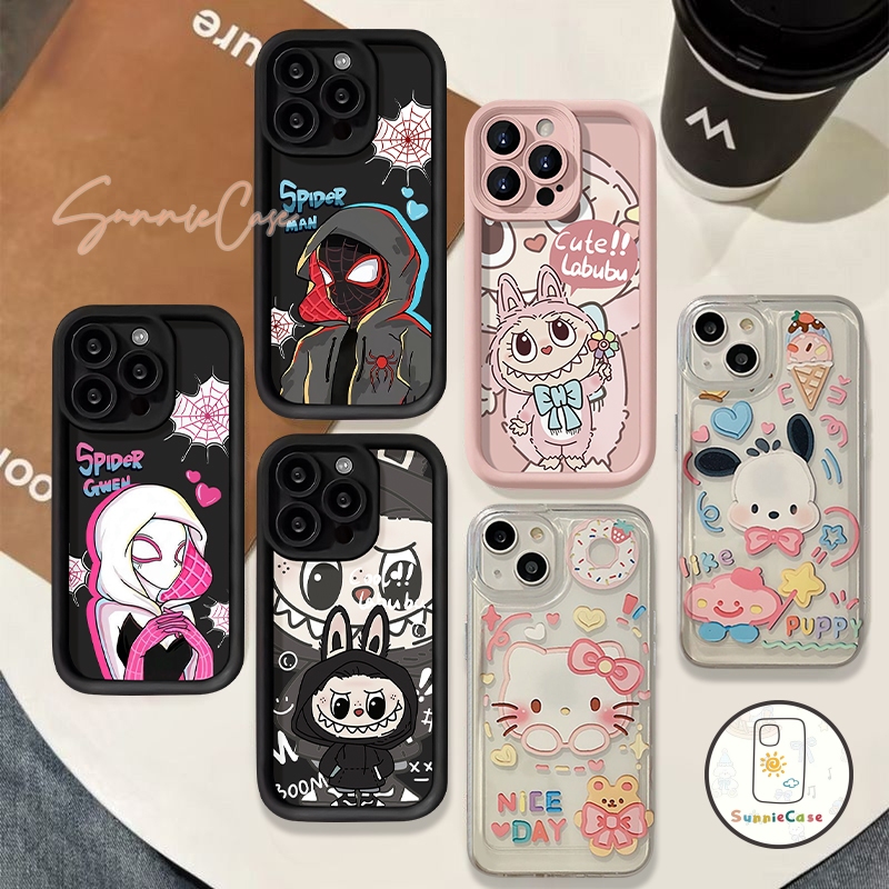 เคสนิ่มลายการ์ตูนสไปเดอร์แมนคู่รัก Cute Labubu น่ารักสำหรับ iPhone 15 11 12 14 13 Pro Max 6 6s 8 7 Plus X XR XS Max
