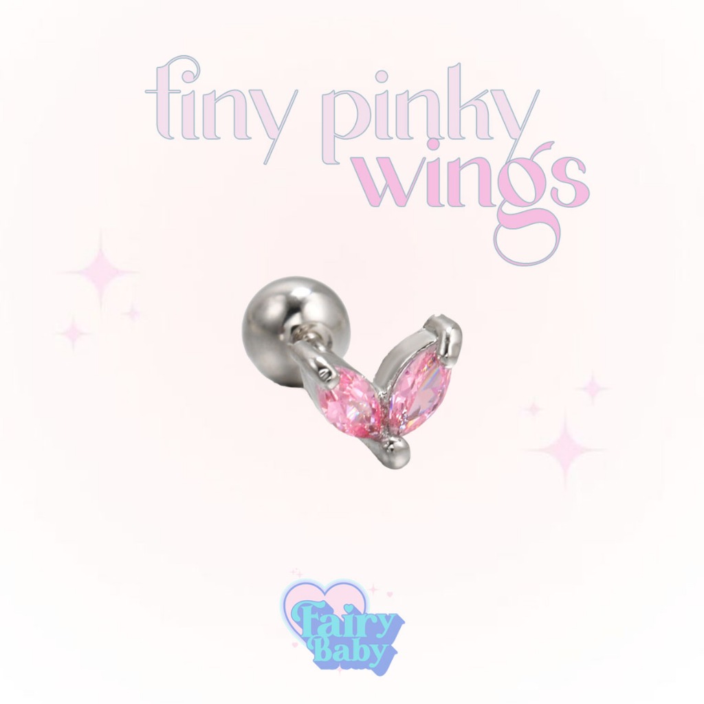 Fairybaby จิว Tiny Pinky Wings (1ชิ้น) จิวต่างหู จิวหู เครื่องประดับ โทนสีชมพู รูปปีกจิ๋ว สีชมพู น่ารัก (J1-153)