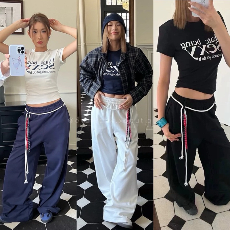 🔖𝗝𝗢𝗨𝗥𝗡𝗘𝗬 𝗣𝗔𝗡𝗧𝗦 𝗪𝗜𝗧𝗛 𝗕𝗘𝗟𝗧📍(490฿) กางเกงขายาวคอลใหม่ มาด้วยกัน3ชิ้น มีอะไหล่เชือกขาว และพวงกุญแจเชือก 