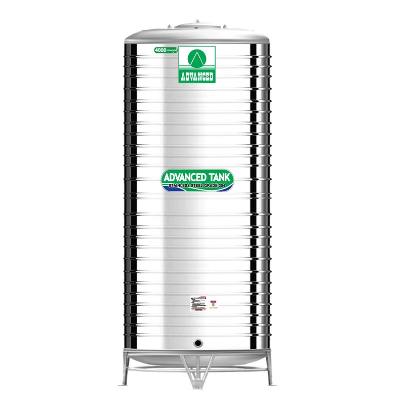 ถังเก็บน้ำสแตนเลส ขนาด 4000 ลิตร ยี่ห้อ Advanced รุ่น AR มาตรฐาน ก้นนูน พร้อมขาตั้ง แถมลูกลอยทองเหลื