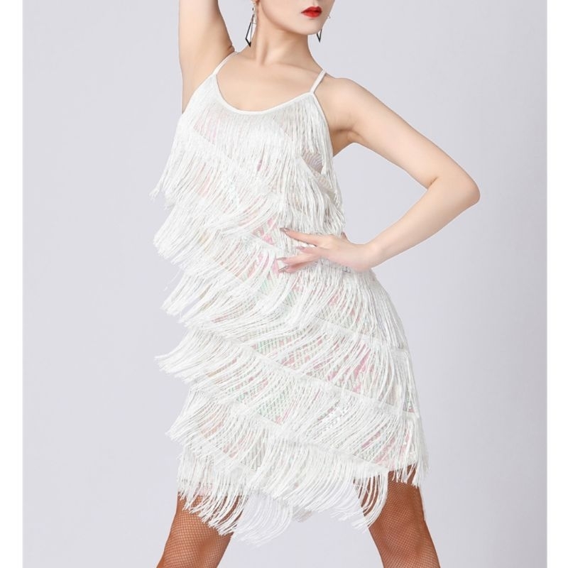 เดรสสายเดี่ยวติดพู่ฟรุ้งฟริ้ง ชุดแกสบี้เต้นลีลาศ (สินค้าในไทย🇨🇷) - รูปที่ 5