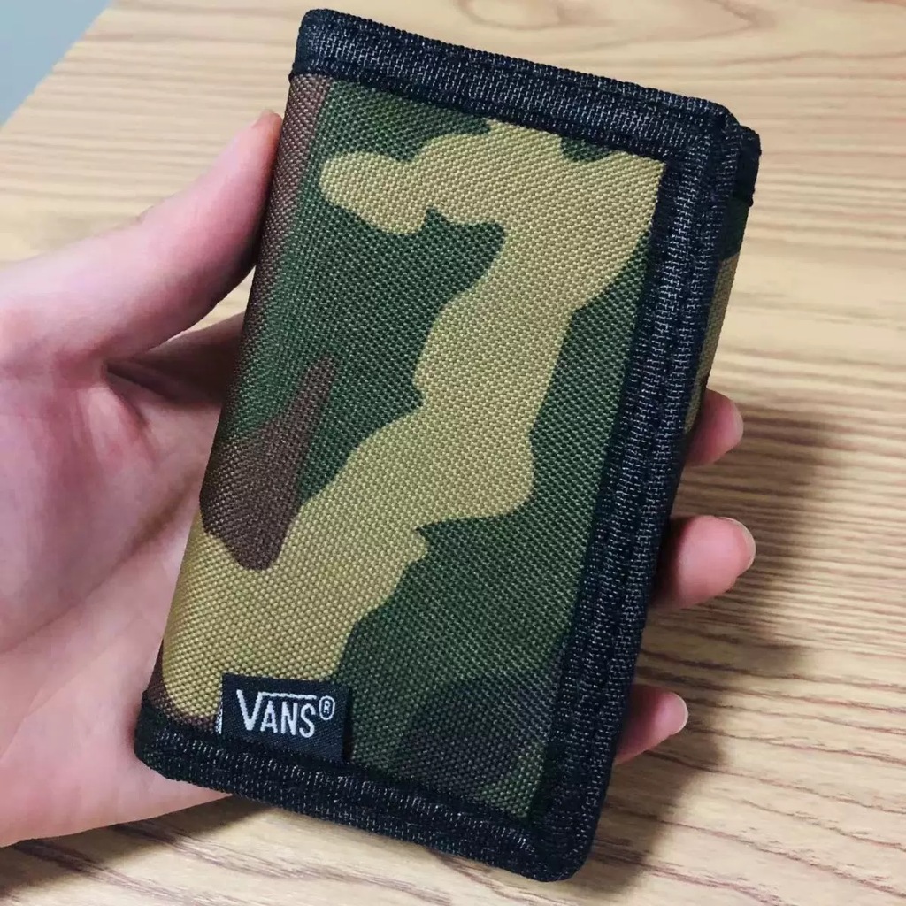 VANS Tide Camouflage Velcro พับผ้าใบกระเป๋าสตางค์ ID Card Holder