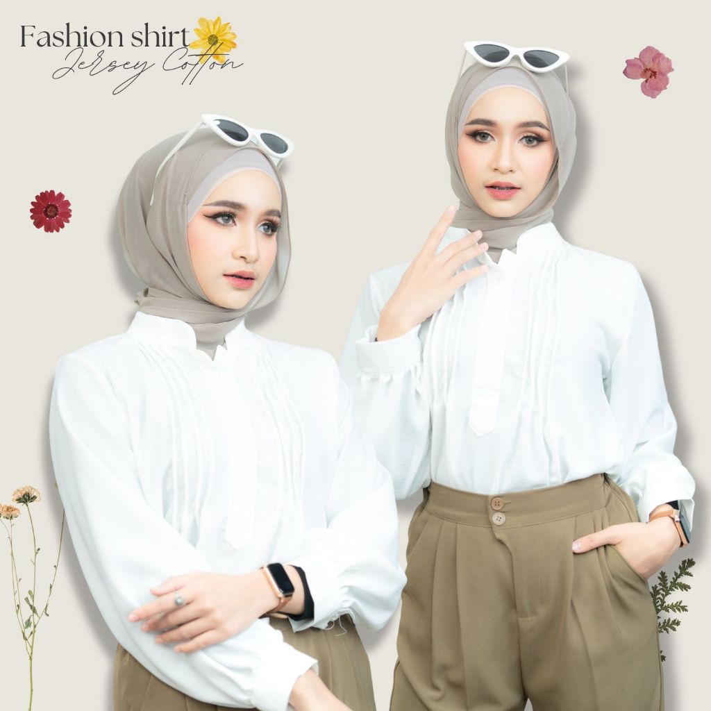เสื้อแขนโคมไฟ ตีเกล็ดหน้า คละเนื้อผ้า ดีเทลเรียบง่ายสวมใส่สบาย สีพื้นดูสุภาพ ทรงคอสูงDG07วาริสมุสลิม