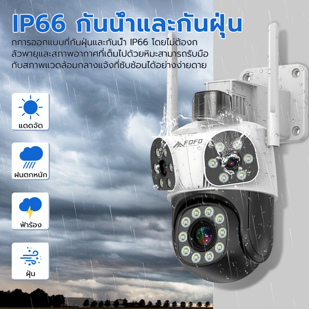 4K กล้องวงจรปิดไร้สาย 3 เลนส์ 3 หน้าจอ WiFi iP Camera กลางคืนเห็นภาพสี ได้ 3 กล้องดูพร้อมกัน