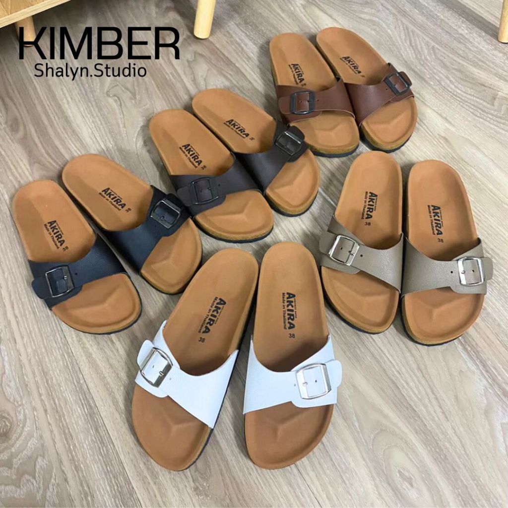 รองเท้าแตะ KIMBER สไตล์ไบเก้น 1 เข็มขัด พื้นน้ำตาล ทรงแฟชั่น เบา ใส่สบาย