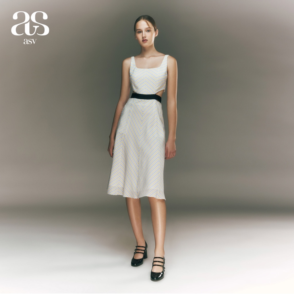 [asv pf24] Bonita Bow-tie Waist Dress เดรสผู้หญิง ทรงเอ แขนกุด เปิดด้านข้างและด้านหลัง แต่งผูกโบว์คาดเอว แต่งกระดุมหลัง