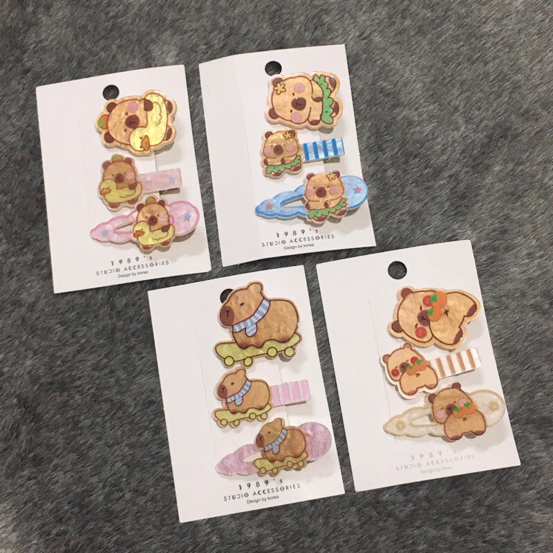 [New!!!] งานเซ็ท 3 ชิ้น กิ๊บอะคริลิคติดผม น้องคาปิบาร่า น่ารักฉ่ำ