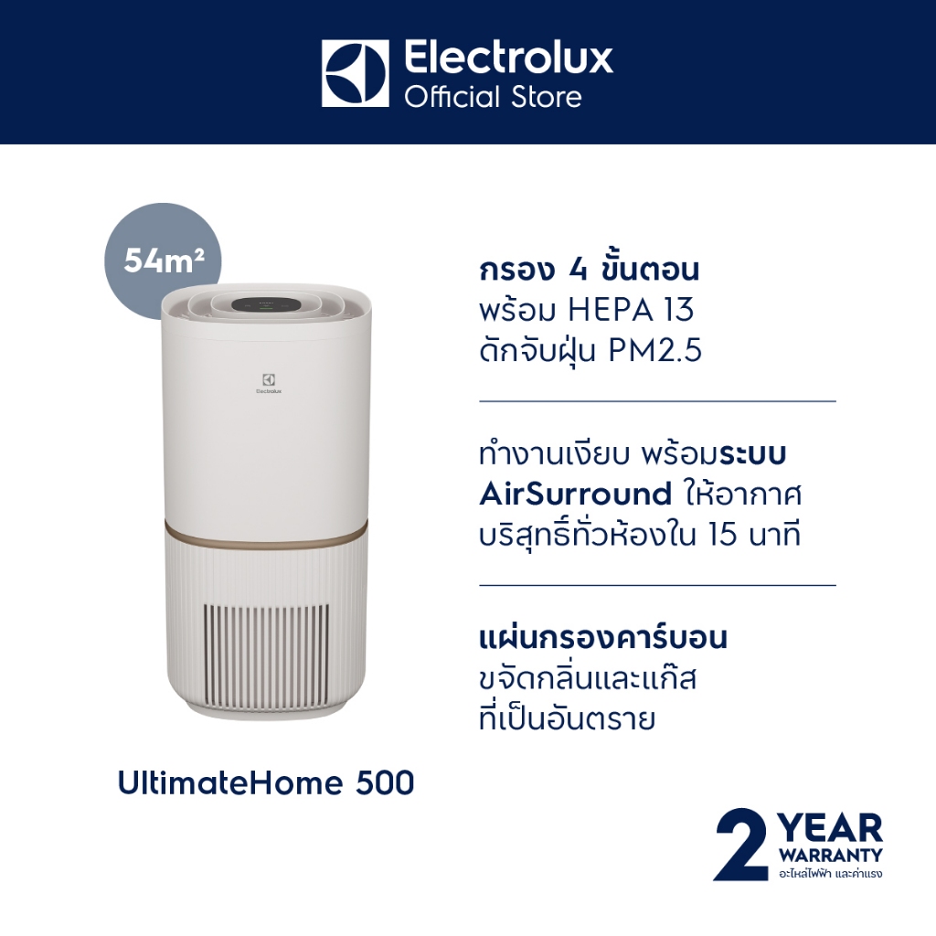 Electrolux EP53-45SWA เครื่องฟอกอากาศ UltimateHome 500 พร้อมตัวกรอง 4 ขั้นตอน สำหรับห้องขนาด 54 ตร.ม.