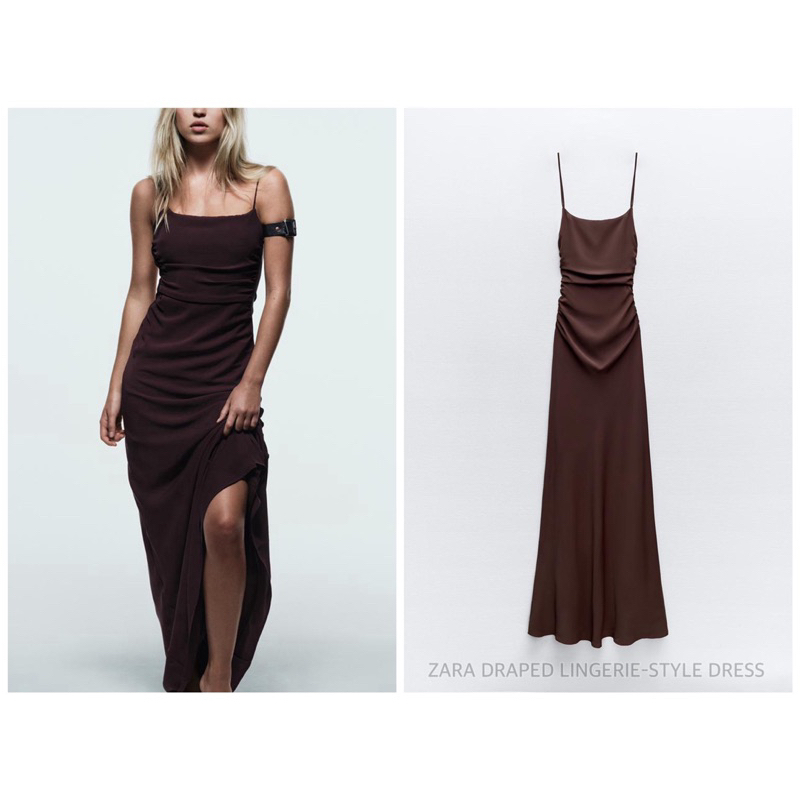 ZARA ชุดเดรส ชุดออกงาน สายเดี่ยว DRAPED LINGERIE-STYLE DRESS