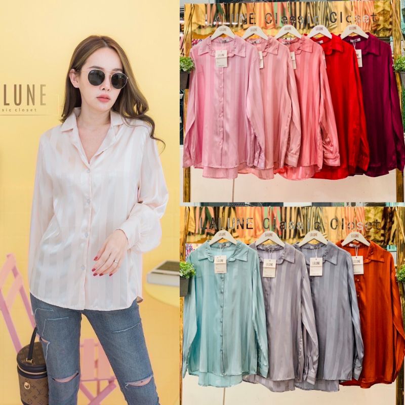 Satin shirt เสื้อเชิ้ตซาตินแขนยาว ผ้ามันเงาสวยเรียบหรู
