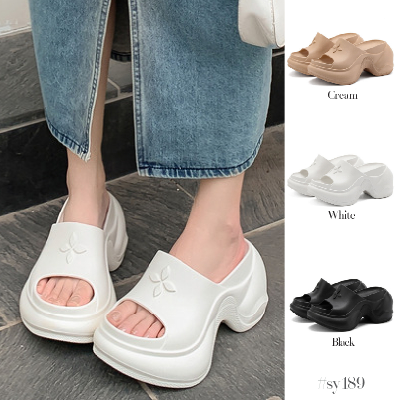 รองเท้าแตะ เสริมส้น สูง 9cm. วัสดุ EVA น้ำหนักเบา พื้นนุ่มสบายเท้า มีกันลื่น ใส่แล้วเท้าเรียว #sy189