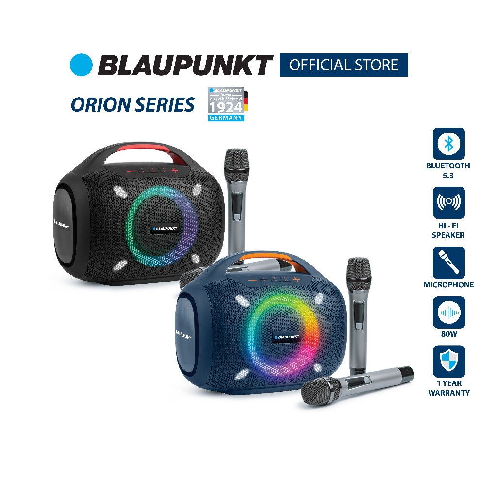 BLAUPUNKT ลำโพงบลูทูธพกพา 80 วัตต์ มาพร้อม MICROPHONE BLUETOOTH SPEAKER รุ่น ORION กันน้ำIPX5