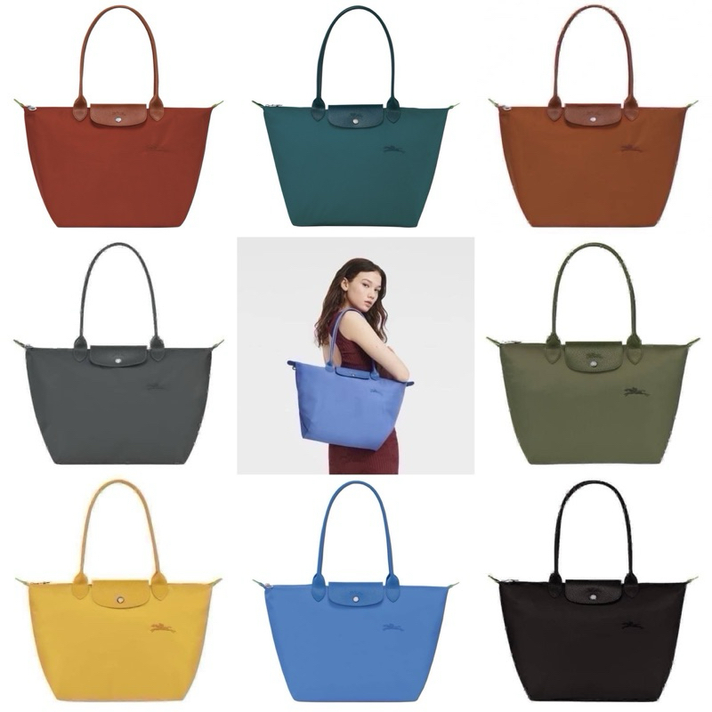 (สด-ผ่อน) size M long หูยาว ปักม้า Le pliage GREEN กระเป๋า LC ลองฌองป์ Longchamp