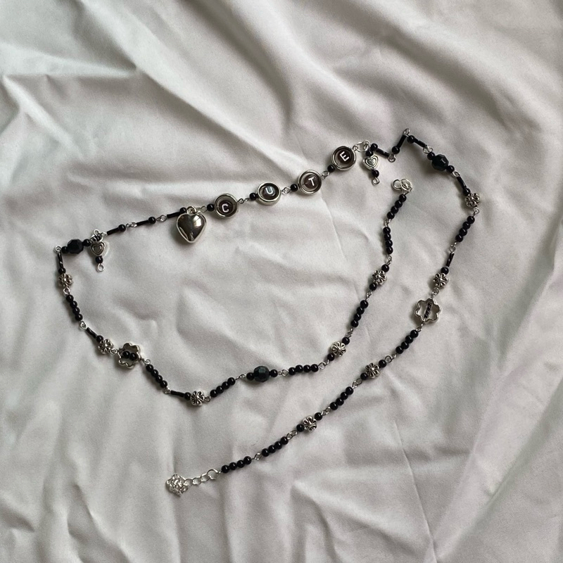 coocoabutter - waist chainสีดำ สายคล้องเอวใส่ชื่อได้(รบกวนแจ้งชื่อในแชทหรือโน้ตได้เลยนะคะ) สร้อยเอว สร้อยลูกปัด